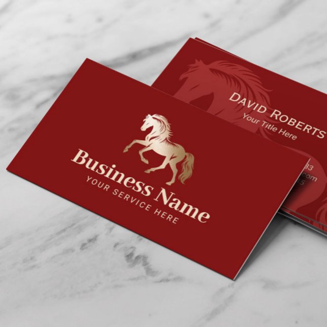 Gold Horse Logo Equestrian Pony Club Red Equine Business Card (Creator Uploaded)