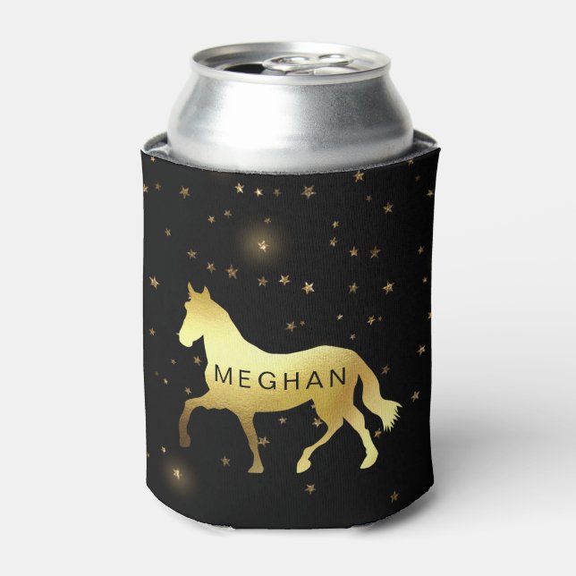 gold horse stars equestrian Monogram Can Cooler (Can Front)