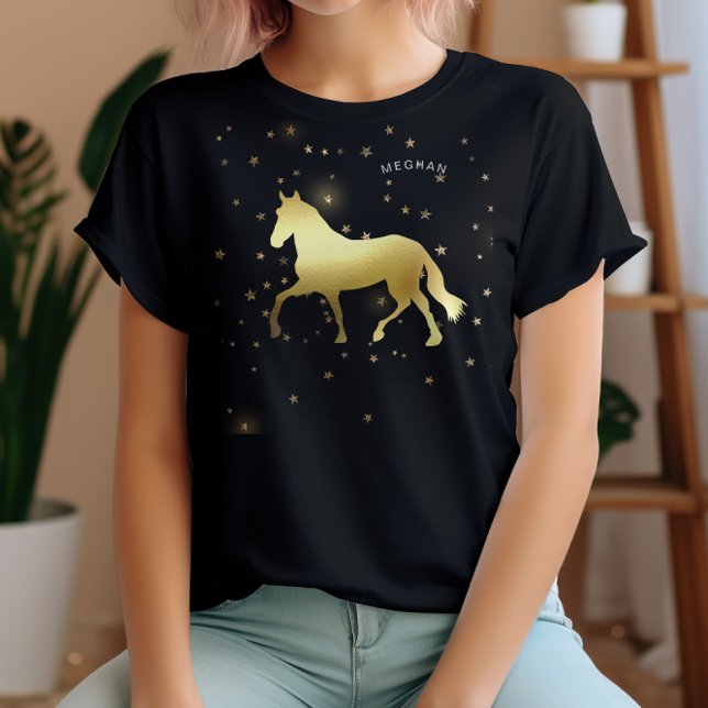 Gold Horse Stars Equestrian Monogram T-Shirt (Creator Uploaded)