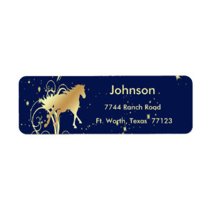 Gold Horse with Accents on Blue Return Address