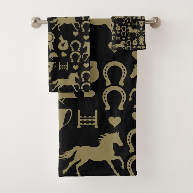 Gold Horseback Riding  Bath Towel Set (Insitu)