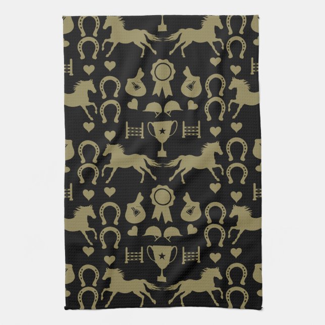 Gold Horseback Riding  Tea Towel (Vertical)