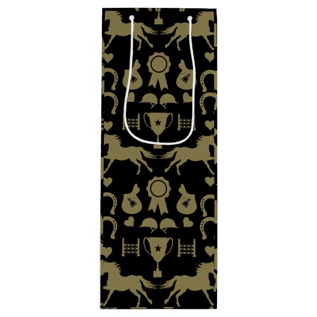 Gold Horseback Riding  Wine Gift Bag (Front)