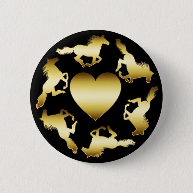 GOLD HORSES RING 6 CM ROUND BADGE (Front)