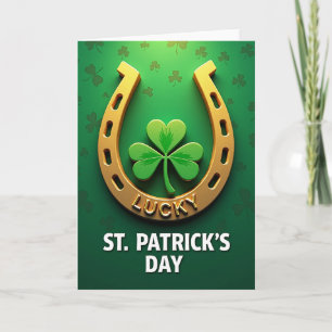 Gold Horseshoe Lucky St Patricks Card