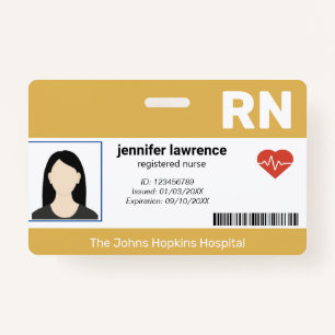 gold   Hospital Medical Employee Photo ,BarCode ID ID Badge