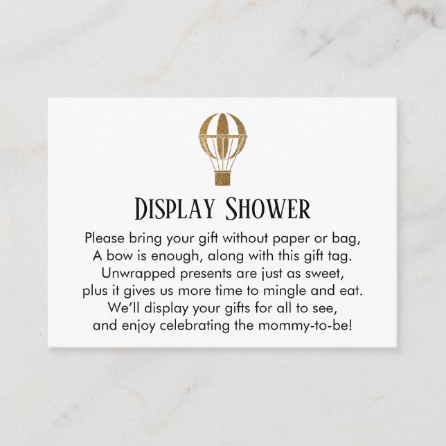 Gold Hot Air Balloon Display Shower Insert Card (Front)