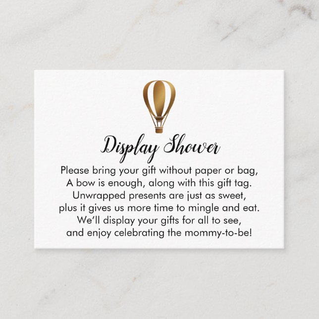 Gold Hot Air Balloon Display Shower Insert Cards (Front)