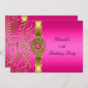 Gold Hot Pink Damask Elite Elegant Birthday Party Invitation