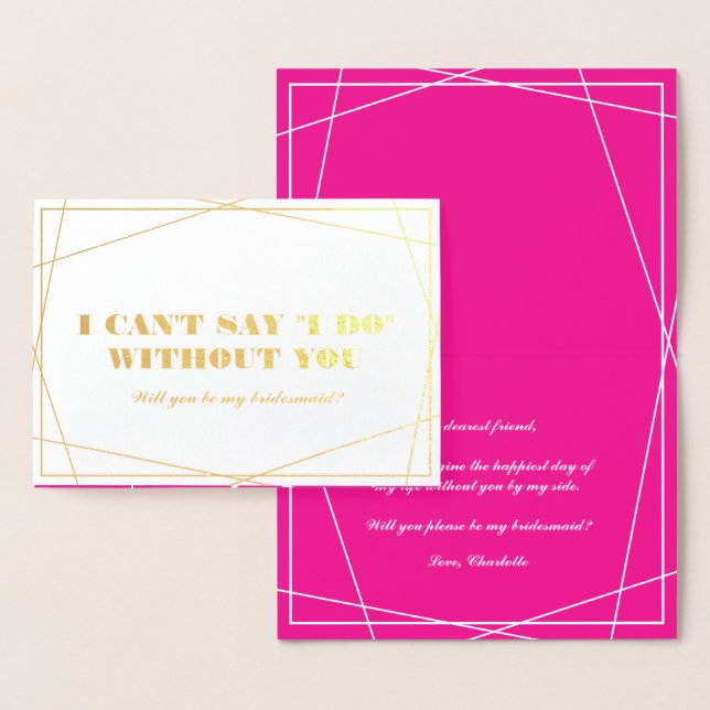 Gold & Hot Pink Geometric Be My Bridesmaid Foil Card (Display)