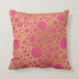 Gold Hot Pink Hand Drawn Circles Pillow