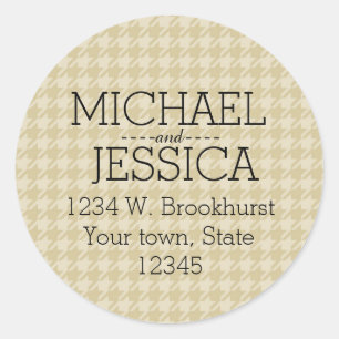 Gold Houndstooth Personalised address Classic Round Sticker