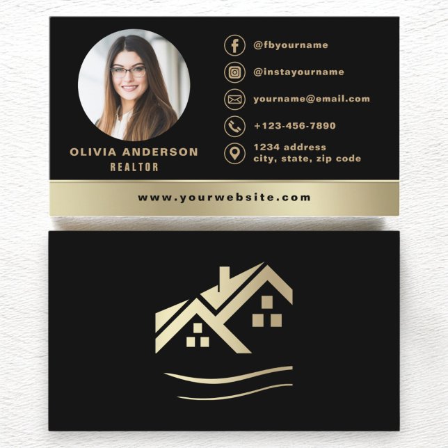 Gold House Black Real Estate Realtor Modern Business Card (Creator Uploaded)
