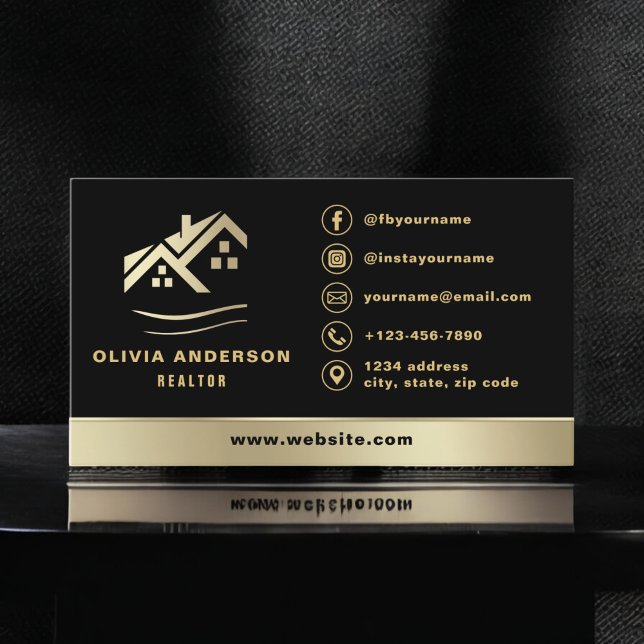 Gold House Black Real Estate Realtor Modern Business Card (Creator Uploaded)