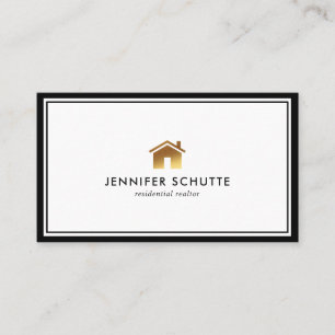 Gold House Logo Modern Professional Realtor Broker Business Card