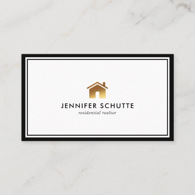 Gold House Logo Modern Professional Realtor Broker Business Card (Front)