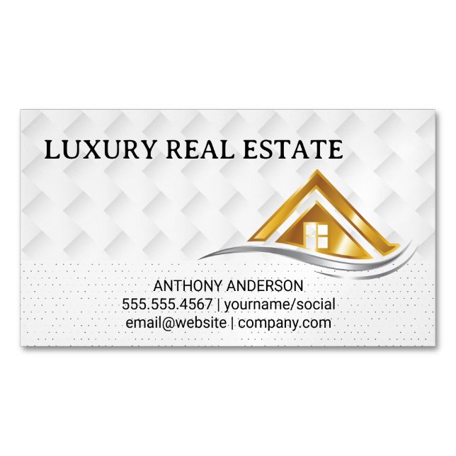 Gold House Logo | Real Estate Logo Magnetic Business Card (Front)