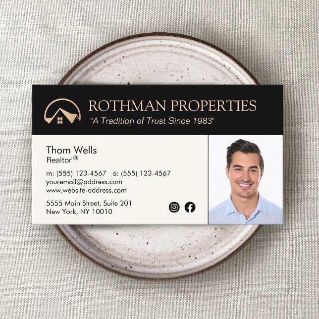 Gold House Logo Real Estate, Realtor Photo Busines Business Card (Creator Uploaded)