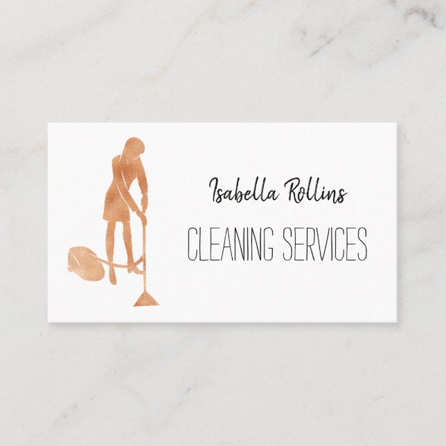 Gold Housekeeper Cleaning Services Maid Business Card (Front)