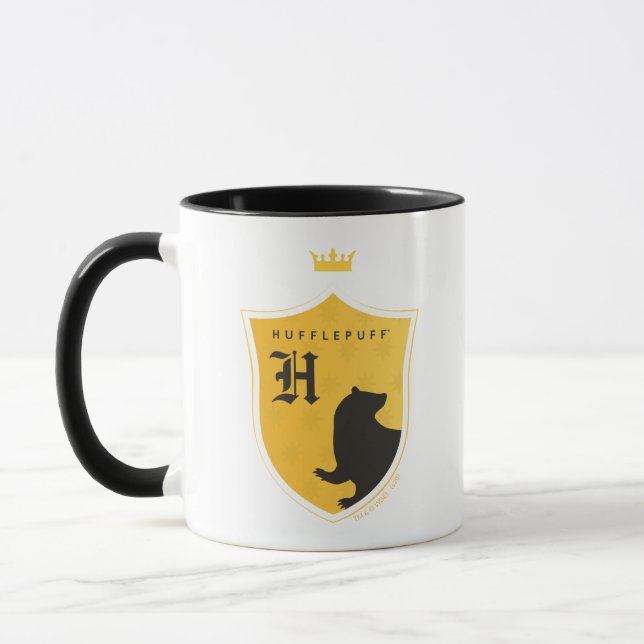 Gold HUFFLEPUFF™ Outlined Crowned Crest Mug (Left)