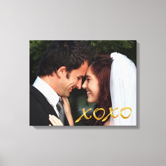 Gold Hugs and Kisses Wedding Photo Canvas Print (Front)