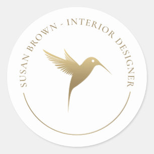 Gold Humming Bird Logo Classic Round Sticker