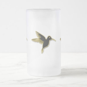 Gold Hummingbird with wings stretched out Frosted Glass Beer Mug