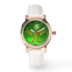 GOLD HYPER BUTTERFLY Emerald Green Monogram Watch