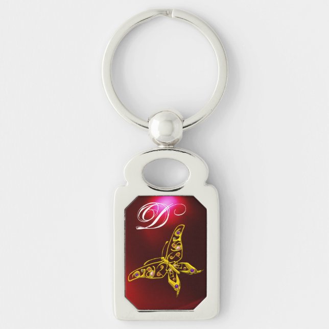 GOLD HYPER BUTTERFLY JEWEL,GEMSTONES MONOGRAM Red Key Ring (Front)