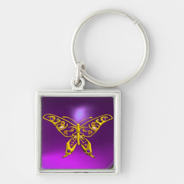 GOLD HYPER BUTTERFLY JEWEL ,GEMSTONES Purple Key Ring (Front)