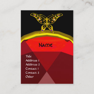GOLD HYPER BUTTERFLY JEWEL,RED RUBY MONOGRAM Black Business Card