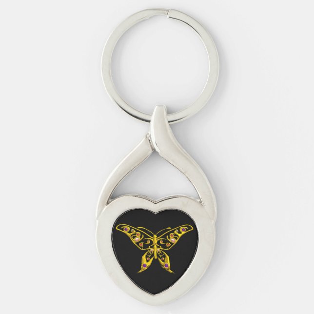 GOLD HYPER BUTTERFLY JEWEL WITH GEMSTONES ,Black Key Ring (Front)