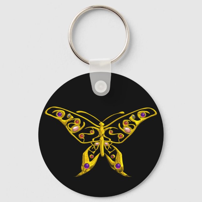 GOLD HYPER BUTTERFLY JEWEL WITH GEMSTONES ,Black Key Ring (Front)