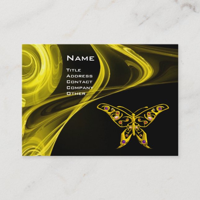 GOLD HYPER BUTTERFLY JEWEL Yellow Black Fractal Business Card (Front)