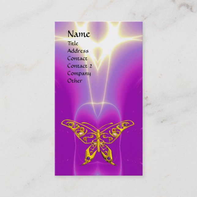 GOLD HYPER BUTTERFLY,LIGHT WAVE,Pink,Purple,Violet Business Card (Front)