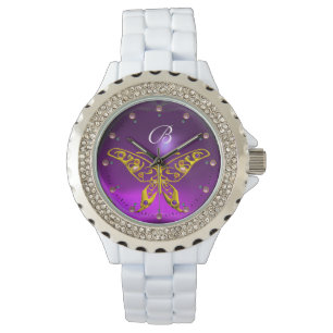 GOLD HYPER BUTTERFLY Purple Amethyst Monogram Watch