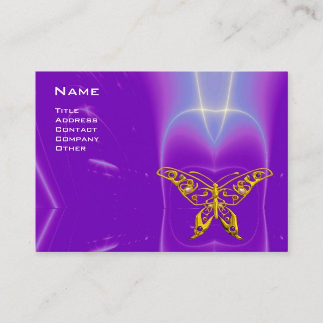 GOLD HYPER BUTTERFLY Purple Ultra Violet Lights Business Card (Front)