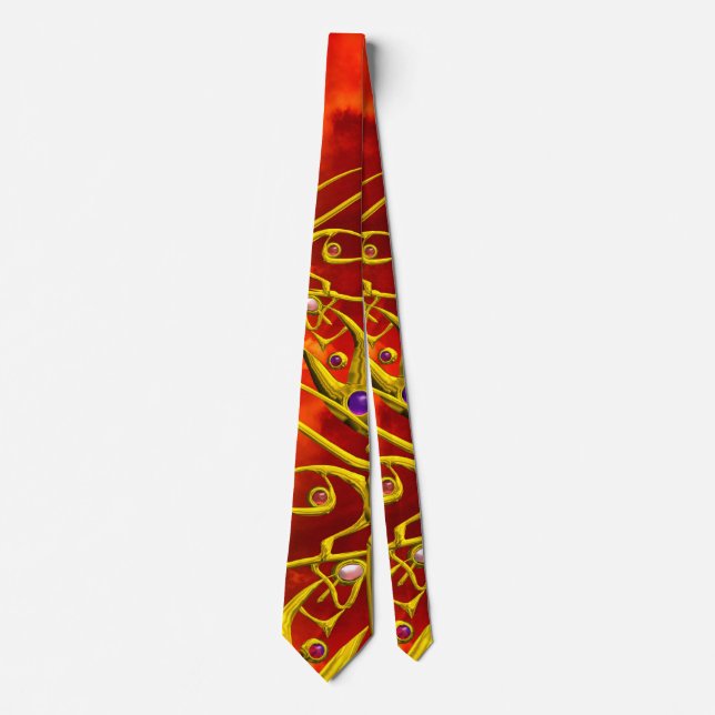 GOLD HYPER BUTTERFLY WING WITH GEM STONES,Red Tie (Front)