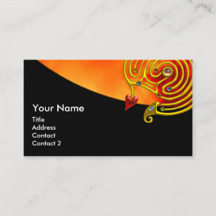 GOLD HYPER LABYRINTH ,RED YELLOW CLOUDS Black Business Card