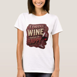 Gold I DRINK WINE THEREFORE I AM HAPPY Design T-Shirt
