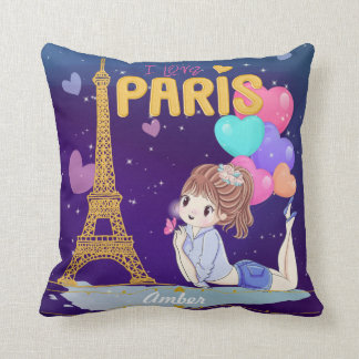 Gold I Love Paris Eiffel Tower Cushion