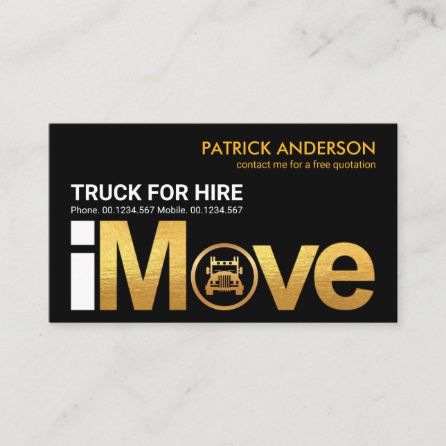 Gold "i Move" Signage Truck Logo Home Moving Business Card (Front)