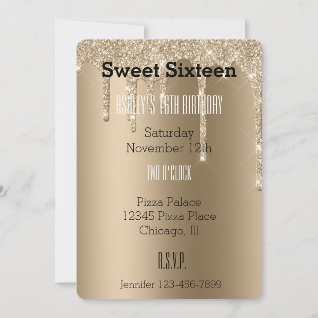 Gold Ice Cream Glitter Drips Sweet Sixteen Invitation (Back)