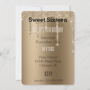 Gold Ice Cream Glitter Drips Sweet Sixteen Invitation