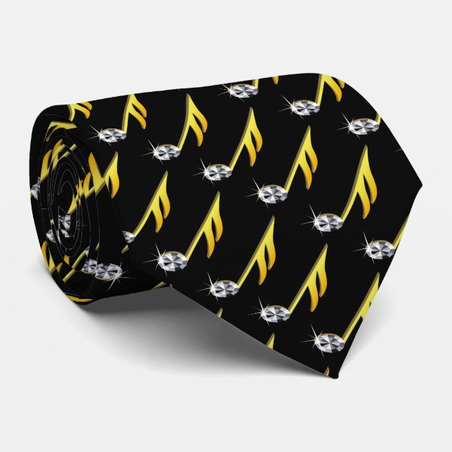 Gold Icon of a Musical Note 1/16  pattern Tie (Rolled)