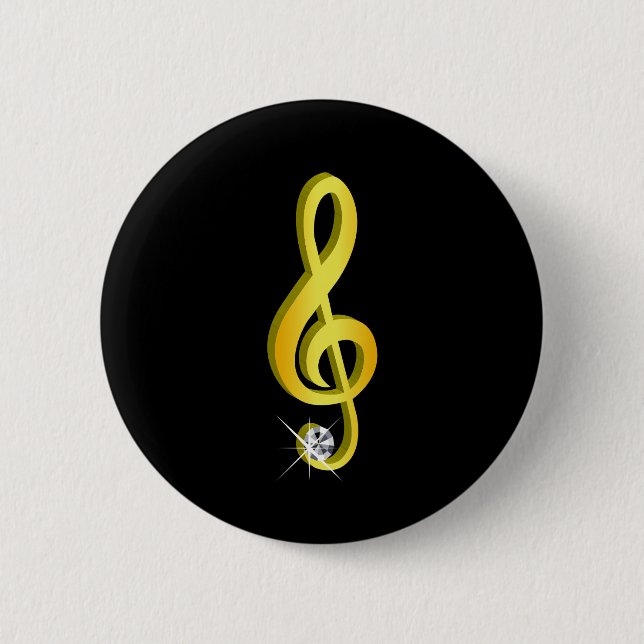 Gold Icon of a Musical Note G-Clef 6 Cm Round Badge (Front)