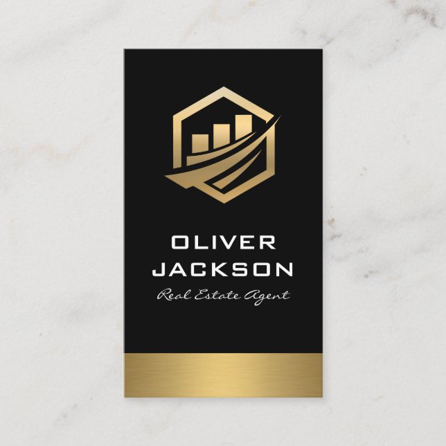 Gold Icon Real Estate Lux Gold Trim Business Card (Front)