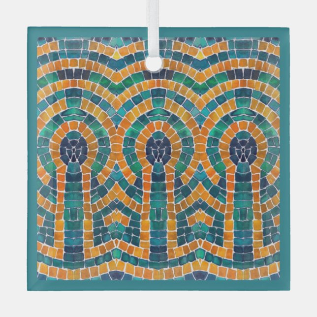 GOLD ICONS MOSAIC Glass Square Ornament (Front)