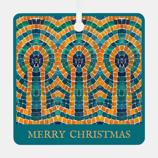 GOLD ICONS MOSAIC Metal Square Ornament + Text (Front)