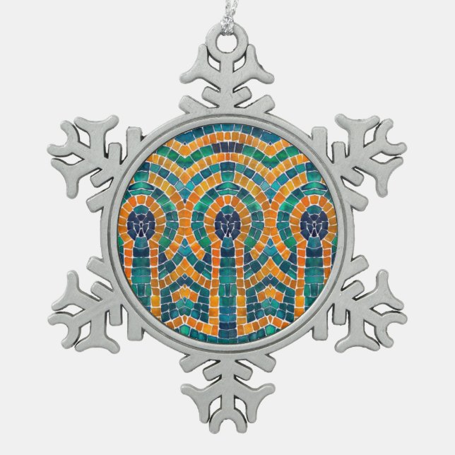 GOLD ICONS MOSAIC Pewter Snowflake Ornament (Front)